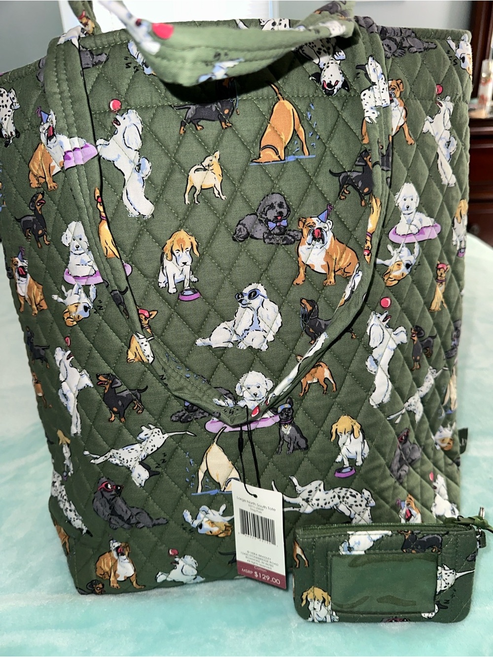 VB Large North South Dog Print Tote & ID Wallet Bundle Dog Park Pattern-NWT